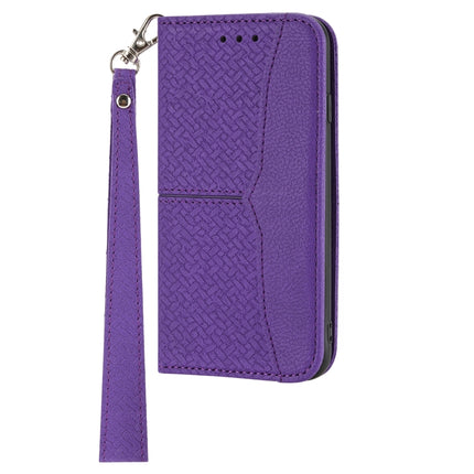 Woven Texture Stitching Magnetic Horizontal Flip PU Leather Case with Holder & Card Slots & Wallet & Lanyard For iPhone 13 Pro(Purple)-garmade.com