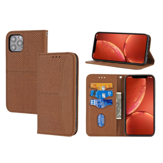 Woven Texture Stitching Magnetic Horizontal Flip PU Leather Case with Holder & Card Slots & Wallet & Lanyard For iPhone 13 Pro Max(Brown)-garmade.com