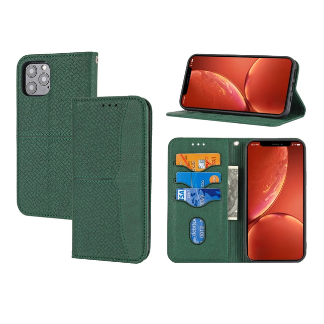 Woven Texture Stitching Magnetic Horizontal Flip PU Leather Case with Holder & Card Slots & Wallet & Lanyard For iPhone 13 Pro Max(Green)-garmade.com