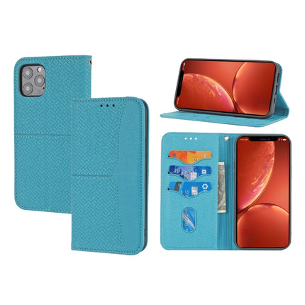 Woven Texture Stitching Magnetic Horizontal Flip PU Leather Case with Holder & Card Slots & Wallet & Lanyard For iPhone 13 Pro Max(Blue)-garmade.com