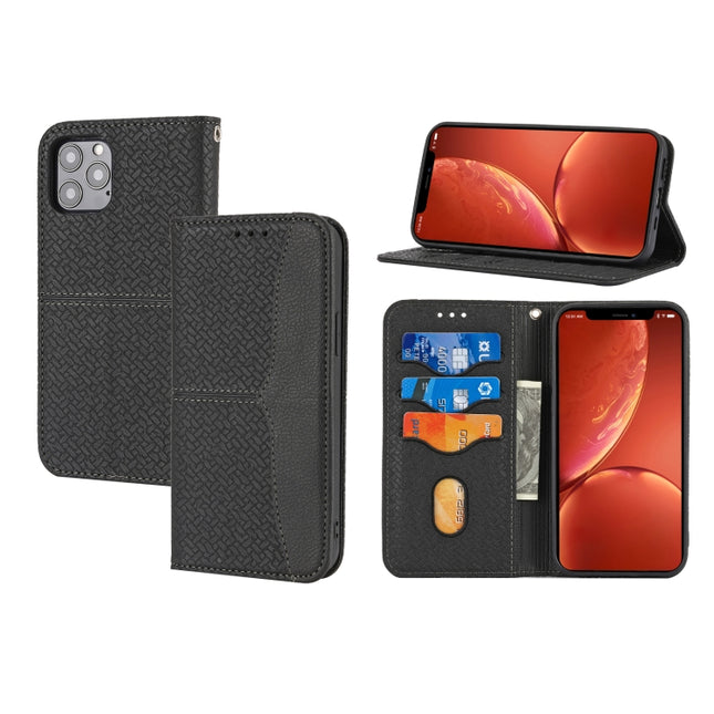 Woven Texture Stitching Magnetic Horizontal Flip PU Leather Case with Holder & Card Slots & Wallet & Lanyard For iPhone 13 Pro Max(Black)-garmade.com
