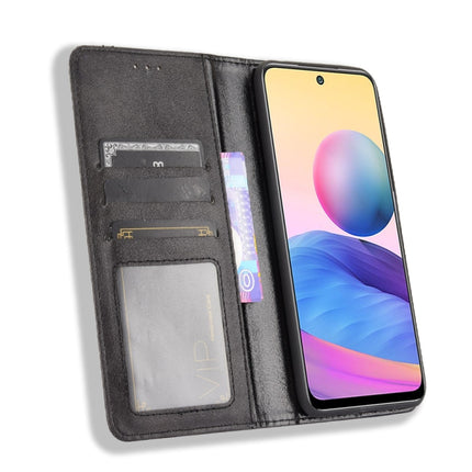 For Xiaomi Redmi Note 10 5G Magnetic Buckle Retro Crazy Horse Texture Horizontal Flip Leather Case with Holder & Card Slots & Photo Frame(Black)-garmade.com