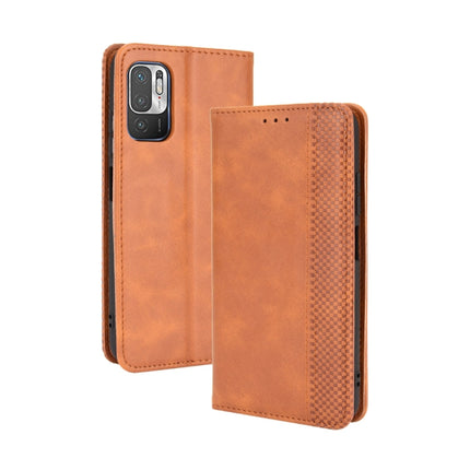 For Xiaomi Redmi Note 10 5G Magnetic Buckle Retro Crazy Horse Texture Horizontal Flip Leather Case with Holder & Card Slots & Photo Frame(Brown)-garmade.com