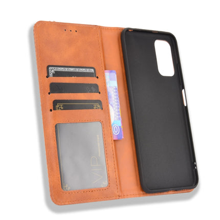 For Xiaomi Redmi Note 10 5G Magnetic Buckle Retro Crazy Horse Texture Horizontal Flip Leather Case with Holder & Card Slots & Photo Frame(Brown)-garmade.com
