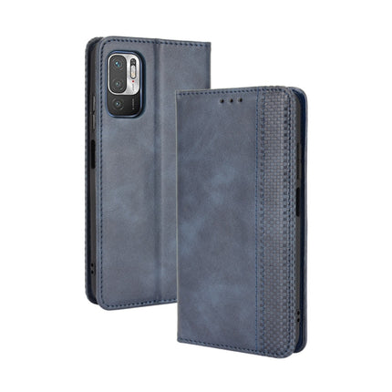 For Xiaomi Redmi Note 10 5G Magnetic Buckle Retro Crazy Horse Texture Horizontal Flip Leather Case with Holder & Card Slots & Photo Frame(Blue)-garmade.com