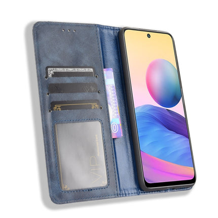 For Xiaomi Redmi Note 10 5G Magnetic Buckle Retro Crazy Horse Texture Horizontal Flip Leather Case with Holder & Card Slots & Photo Frame(Blue)-garmade.com