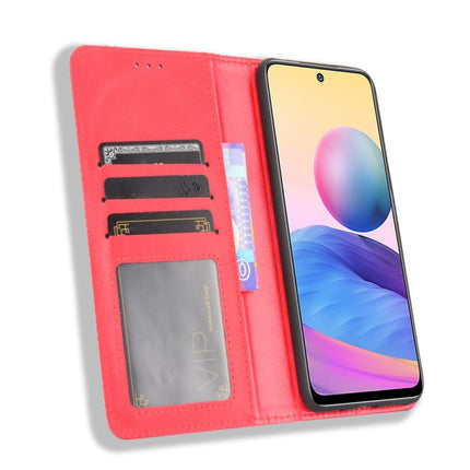 For Xiaomi Redmi Note 10 5G Magnetic Buckle Retro Crazy Horse Texture Horizontal Flip Leather Case with Holder & Card Slots & Photo Frame(Red)-garmade.com