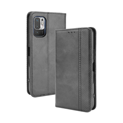 For Xiaomi Redmi Note 10 Magnetic Buckle Retro Crazy Horse Texture Horizontal Flip Leather Case with Holder & Card Slots & Photo Frame(Black)-garmade.com