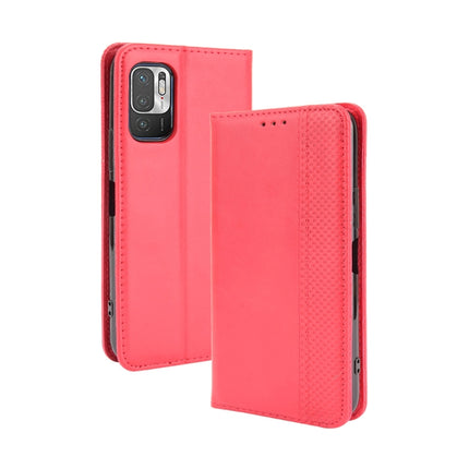 For Xiaomi Redmi Note 10 Magnetic Buckle Retro Crazy Horse Texture Horizontal Flip Leather Case with Holder & Card Slots & Photo Frame(Red)-garmade.com