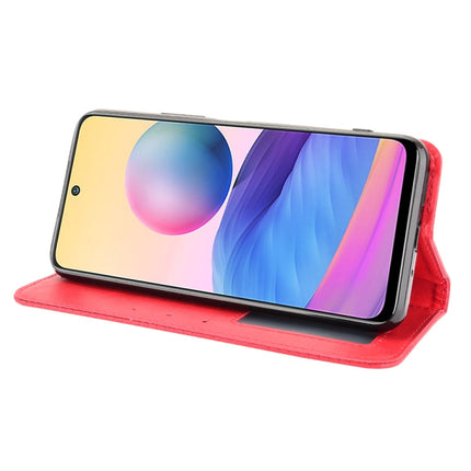 For Xiaomi Redmi Note 10 Magnetic Buckle Retro Crazy Horse Texture Horizontal Flip Leather Case with Holder & Card Slots & Photo Frame(Red)-garmade.com