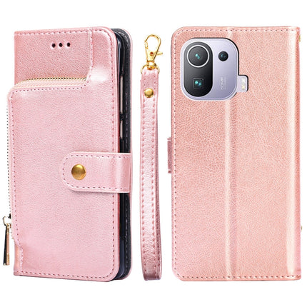 Zipper Bag PU + TPU Horizontal Flip Leather Case with Holder & Card Slot & Wallet & Lanyard For Xiaomi Mi 11 Pro(Rose Gold)-garmade.com