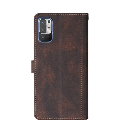 For Xiaomi Redmi Note 10 5G Stitching Skin Feel Magnetic Buckle Horizontal Flip PU Leather Case with Holder & Card Slots & Wallet(Brown)-garmade.com