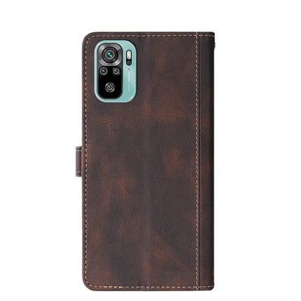 For Xiaomi Redmi Note 10 Stitching Skin Feel Magnetic Buckle Horizontal Flip PU Leather Case with Holder & Card Slots & Wallet(Brown)-garmade.com