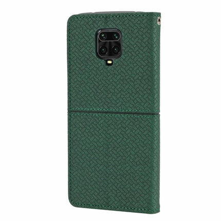 For Xiaomi Redmi Note 9 Pro Max Woven Texture Stitching Magnetic Horizontal Flip PU Leather Case with Holder & Card Slots & Wallet & Lanyard(Green)-garmade.com