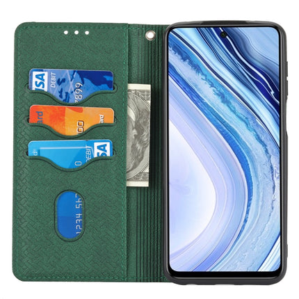 For Xiaomi Redmi Note 9 Pro Max Woven Texture Stitching Magnetic Horizontal Flip PU Leather Case with Holder & Card Slots & Wallet & Lanyard(Green)-garmade.com