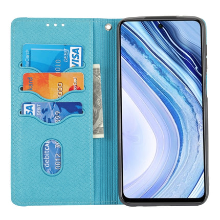 For Xiaomi Redmi Note 9 Pro Max Woven Texture Stitching Magnetic Horizontal Flip PU Leather Case with Holder & Card Slots & Wallet & Lanyard(Blue)-garmade.com