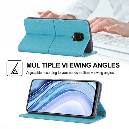 For Xiaomi Redmi Note 9 Pro Max Woven Texture Stitching Magnetic Horizontal Flip PU Leather Case with Holder & Card Slots & Wallet & Lanyard(Blue)-garmade.com