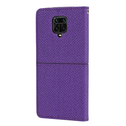 For Xiaomi Redmi Note 9 Pro Max Woven Texture Stitching Magnetic Horizontal Flip PU Leather Case with Holder & Card Slots & Wallet & Lanyard(Purple)-garmade.com