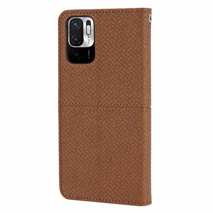 For Xiaomi Redmi Note 10 Woven Texture Stitching Magnetic Horizontal Flip PU Leather Case with Holder & Card Slots & Wallet & Lanyard(Brown)-garmade.com