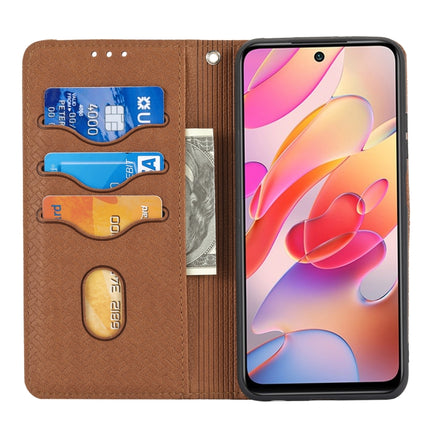 For Xiaomi Redmi Note 10 Woven Texture Stitching Magnetic Horizontal Flip PU Leather Case with Holder & Card Slots & Wallet & Lanyard(Brown)-garmade.com