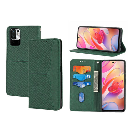 For Xiaomi Redmi Note 10 Woven Texture Stitching Magnetic Horizontal Flip PU Leather Case with Holder & Card Slots & Wallet & Lanyard(Green)-garmade.com