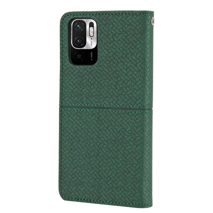 For Xiaomi Redmi Note 10 Woven Texture Stitching Magnetic Horizontal Flip PU Leather Case with Holder & Card Slots & Wallet & Lanyard(Green)-garmade.com