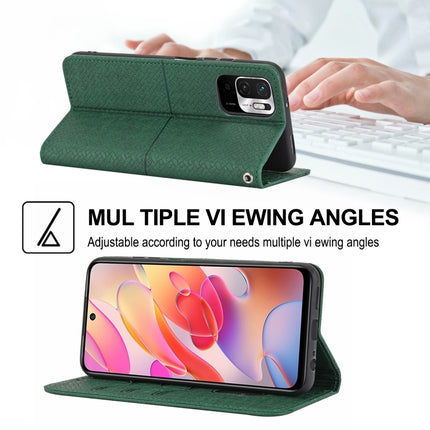 For Xiaomi Redmi Note 10 Woven Texture Stitching Magnetic Horizontal Flip PU Leather Case with Holder & Card Slots & Wallet & Lanyard(Green)-garmade.com
