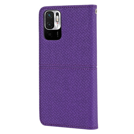 For Xiaomi Redmi Note 10 Woven Texture Stitching Magnetic Horizontal Flip PU Leather Case with Holder & Card Slots & Wallet & Lanyard(Purple)-garmade.com