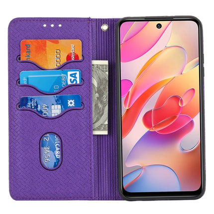 For Xiaomi Redmi Note 10 Woven Texture Stitching Magnetic Horizontal Flip PU Leather Case with Holder & Card Slots & Wallet & Lanyard(Purple)-garmade.com