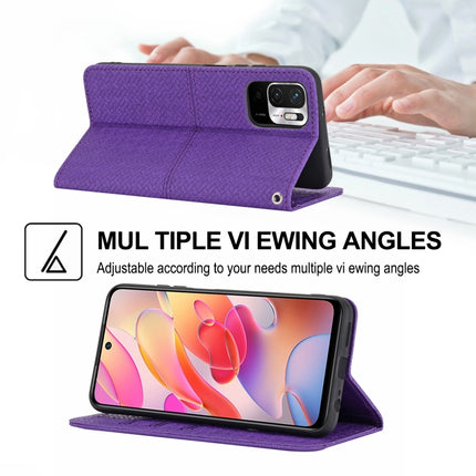 For Xiaomi Redmi Note 10 Woven Texture Stitching Magnetic Horizontal Flip PU Leather Case with Holder & Card Slots & Wallet & Lanyard(Purple)-garmade.com