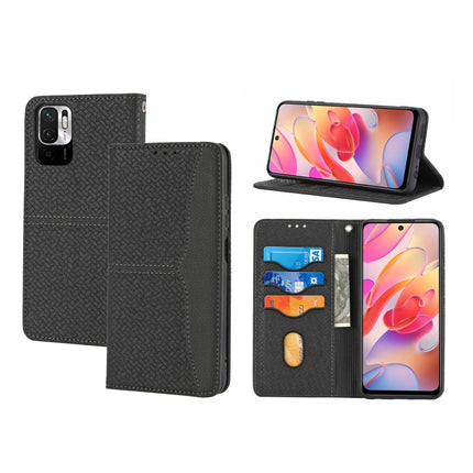 For Xiaomi Redmi Note 10 Woven Texture Stitching Magnetic Horizontal Flip PU Leather Case with Holder & Card Slots & Wallet & Lanyard(Black)-garmade.com