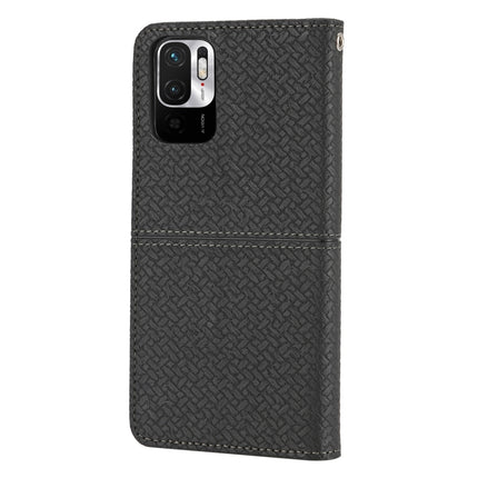 For Xiaomi Redmi Note 10 Woven Texture Stitching Magnetic Horizontal Flip PU Leather Case with Holder & Card Slots & Wallet & Lanyard(Black)-garmade.com