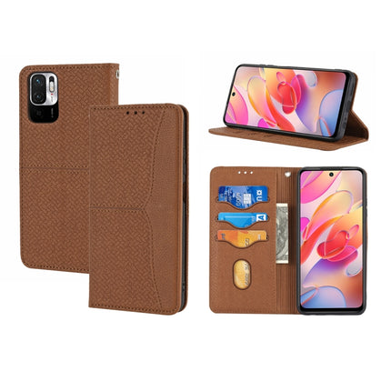 For Xiaomi Redmi Note 10 5G Woven Texture Stitching Magnetic Horizontal Flip PU Leather Case with Holder & Card Slots & Wallet & Lanyard(Brown)-garmade.com