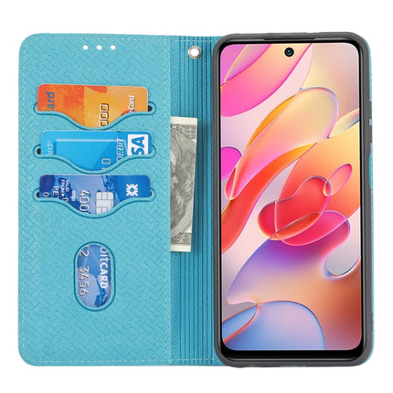 For Xiaomi Redmi Note 10 5G Woven Texture Stitching Magnetic Horizontal Flip PU Leather Case with Holder & Card Slots & Wallet & Lanyard(Blue)-garmade.com