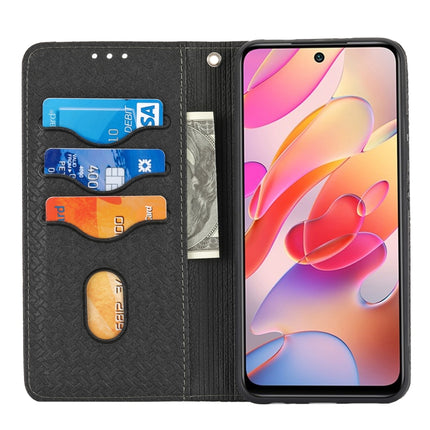 For Xiaomi Redmi Note 10 5G Woven Texture Stitching Magnetic Horizontal Flip PU Leather Case with Holder & Card Slots & Wallet & Lanyard(Black)-garmade.com