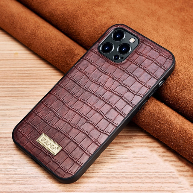 SULADA Crocodile Texture TPU Protective Case For iPhone 13 Pro Max(Mocha Brown)-garmade.com