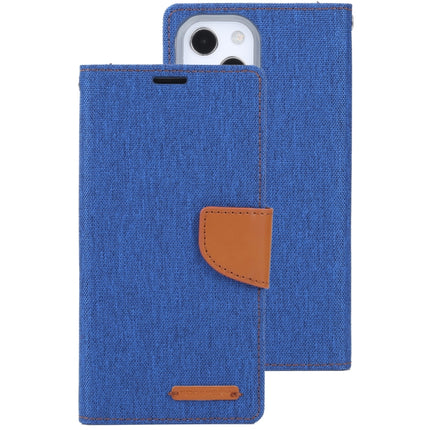 GOOSPERY CANVAS DIARY Cross Texture Horizontal Flip Leather Case with Holder& Card Slots & Wallet For iPhone 13 mini(Blue)-garmade.com