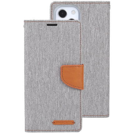 GOOSPERY CANVAS DIARY Cross Texture Horizontal Flip Leather Case with Holder& Card Slots & Wallet For iPhone 13 mini(Grey)-garmade.com