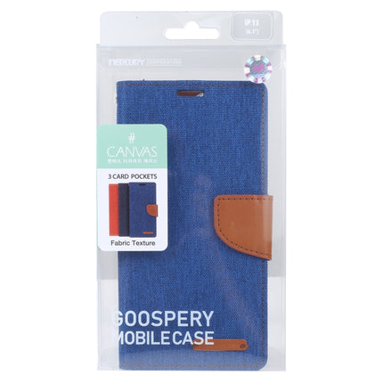 GOOSPERY CANVAS DIARY Cross Texture Horizontal Flip Leather Case with Holder& Card Slots & Wallet For iPhone 13(Blue)-garmade.com