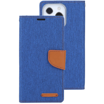 GOOSPERY CANVAS DIARY Cross Texture Horizontal Flip Leather Case with Holder& Card Slots & Wallet For iPhone 13 Pro(Blue)-garmade.com