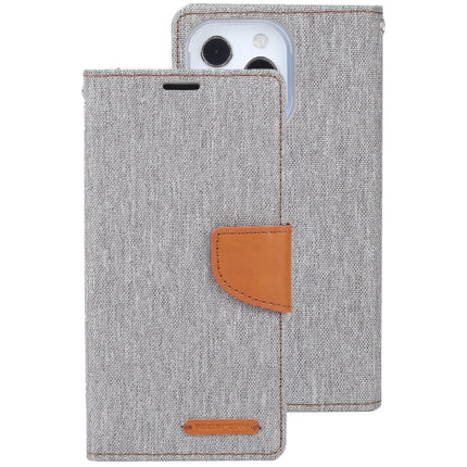 GOOSPERY CANVAS DIARY Cross Texture Horizontal Flip Leather Case with Holder& Card Slots & Wallet For iPhone 13 Pro(Grey)-garmade.com