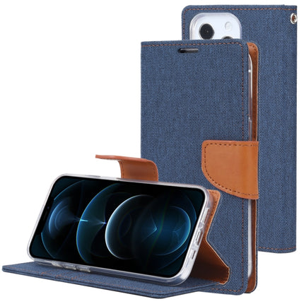 GOOSPERY CANVAS DIARY Cross Texture Horizontal Flip Leather Case with Holder& Card Slots & Wallet For iPhone 13 Pro(Navy Blue)-garmade.com