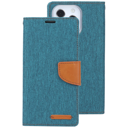 GOOSPERY CANVAS DIARY Cross Texture Horizontal Flip Leather Case with Holder& Card Slots & Wallet For iPhone 13 Pro(Green)-garmade.com