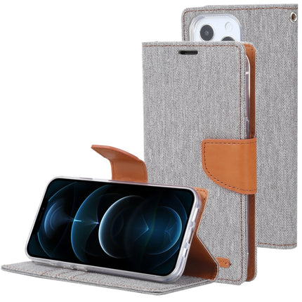 GOOSPERY CANVAS DIARY Cross Texture Horizontal Flip Leather Case with Holder& Card Slots & Wallet For iPhone 13 Pro Max(Grey)-garmade.com
