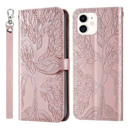 Life of Tree Embossing Pattern Horizontal Flip Leather Case with Holder & Card Slot & Wallet & Photo Frame & Lanyard For iPhone 13 mini(Rose Gold)-garmade.com