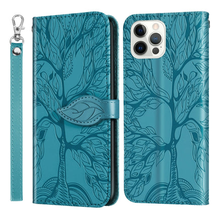 Life of Tree Embossing Pattern Horizontal Flip Leather Case with Holder & Card Slot & Wallet & Photo Frame & Lanyard For iPhone 13 Pro(Lake Blue)-garmade.com