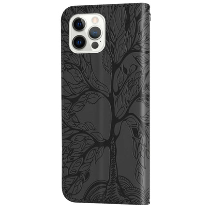Life of Tree Embossing Pattern Horizontal Flip Leather Case with Holder & Card Slot & Wallet & Photo Frame & Lanyard For iPhone 13 Pro(Black)-garmade.com