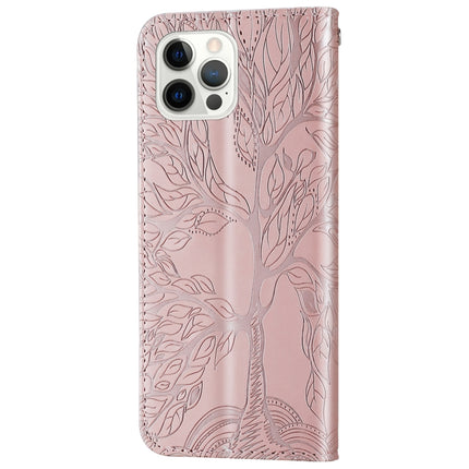 Life of Tree Embossing Pattern Horizontal Flip Leather Case with Holder & Card Slot & Wallet & Photo Frame & Lanyard For iPhone 13 Pro Max(Rose Gold)-garmade.com