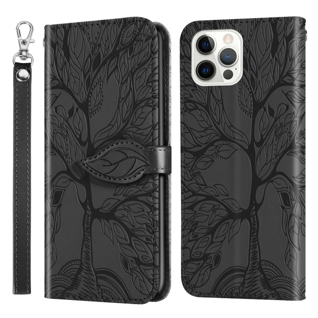 Life of Tree Embossing Pattern Horizontal Flip Leather Case with Holder & Card Slot & Wallet & Photo Frame & Lanyard For iPhone 13 Pro Max(Black)-garmade.com