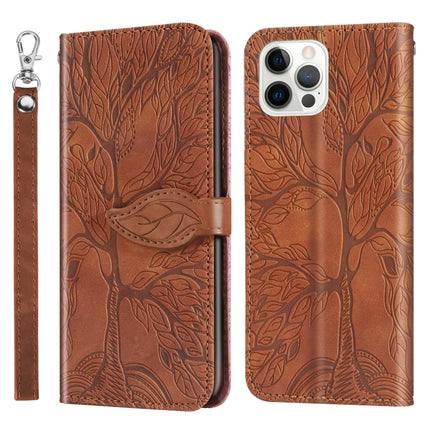 Life of Tree Embossing Pattern Horizontal Flip Leather Case with Holder & Card Slot & Wallet & Photo Frame & Lanyard For iPhone 13 Pro Max(Brown)-garmade.com